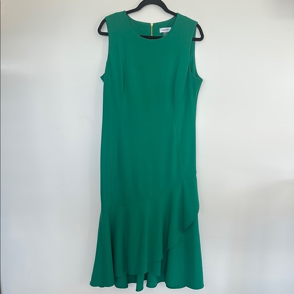 Calvin Klein Green Ruffled Sheath Mini Dress 14 - Picture 2 of 8